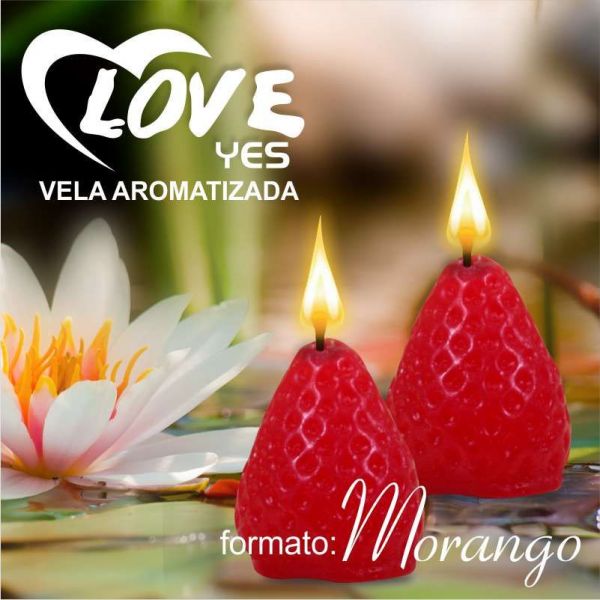 VELA DECORATIVA LOVE YES EM FORMATO DE MORANGO COM 6UN